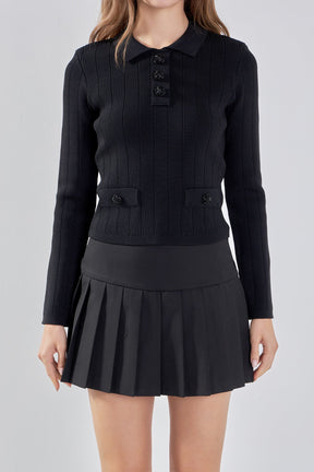 ENDLESS ROSE - Jewel Buttoned Knit Long Sleeve Top - TOPS available at Objectrare