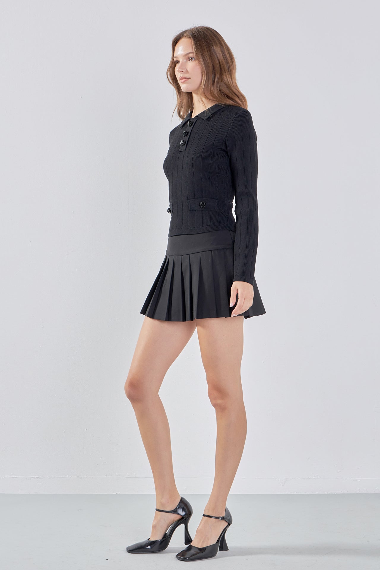 ENDLESS ROSE - Jewel Buttoned Knit Long Sleeve Top - TOPS available at Objectrare
