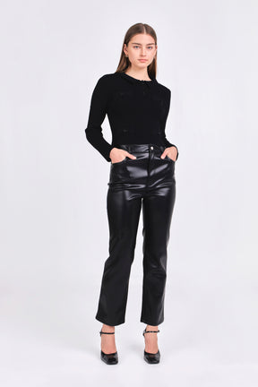 ENDLESS ROSE - Jewel Buttoned Knit Long Sleeve Top - TOPS available at Objectrare