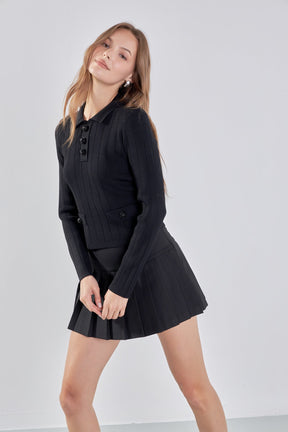 ENDLESS ROSE - Jewel Buttoned Knit Long Sleeve Top - TOPS available at Objectrare