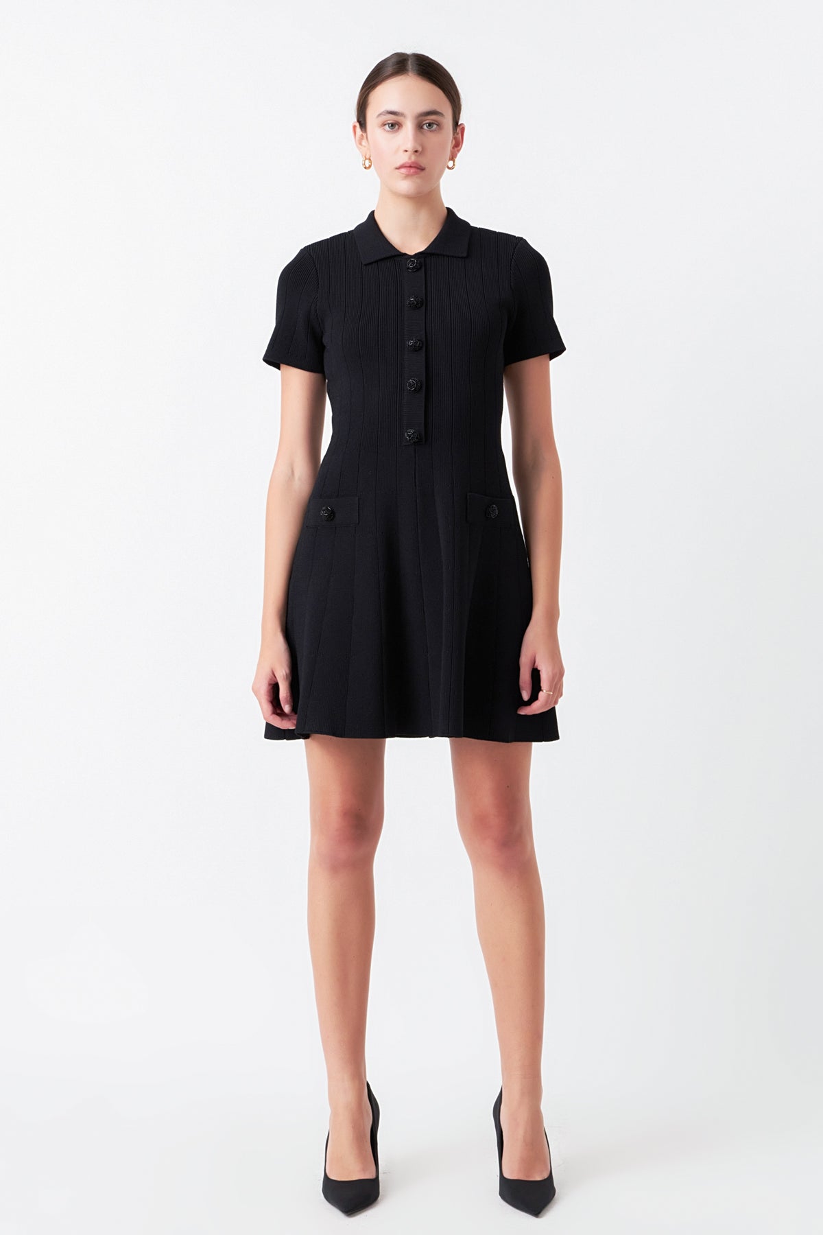 ENDLESS ROSE - Jewel Buttoned Knit Mini Dress - DRESSES available at Objectrare