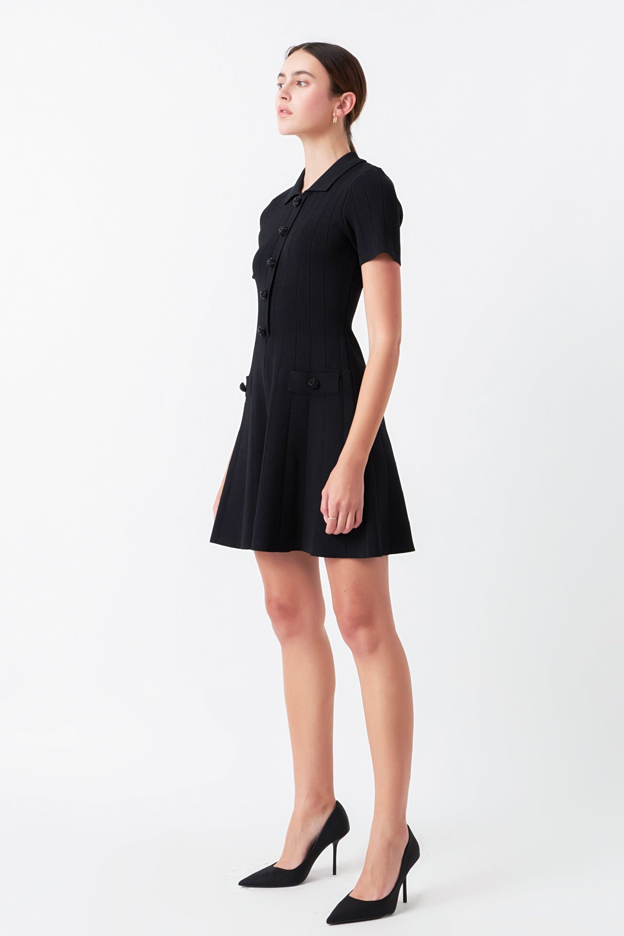 ENDLESS ROSE - Jewel Buttoned Knit Mini Dress - DRESSES available at Objectrare