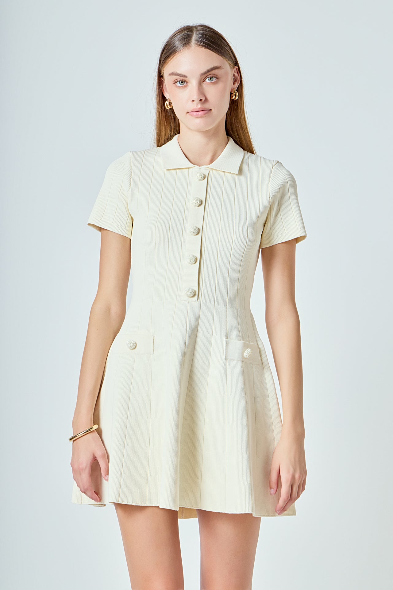 ENDLESS ROSE - Gemma Jeweled Buttoned Knit Mini dress - DRESSES available at Objectrare