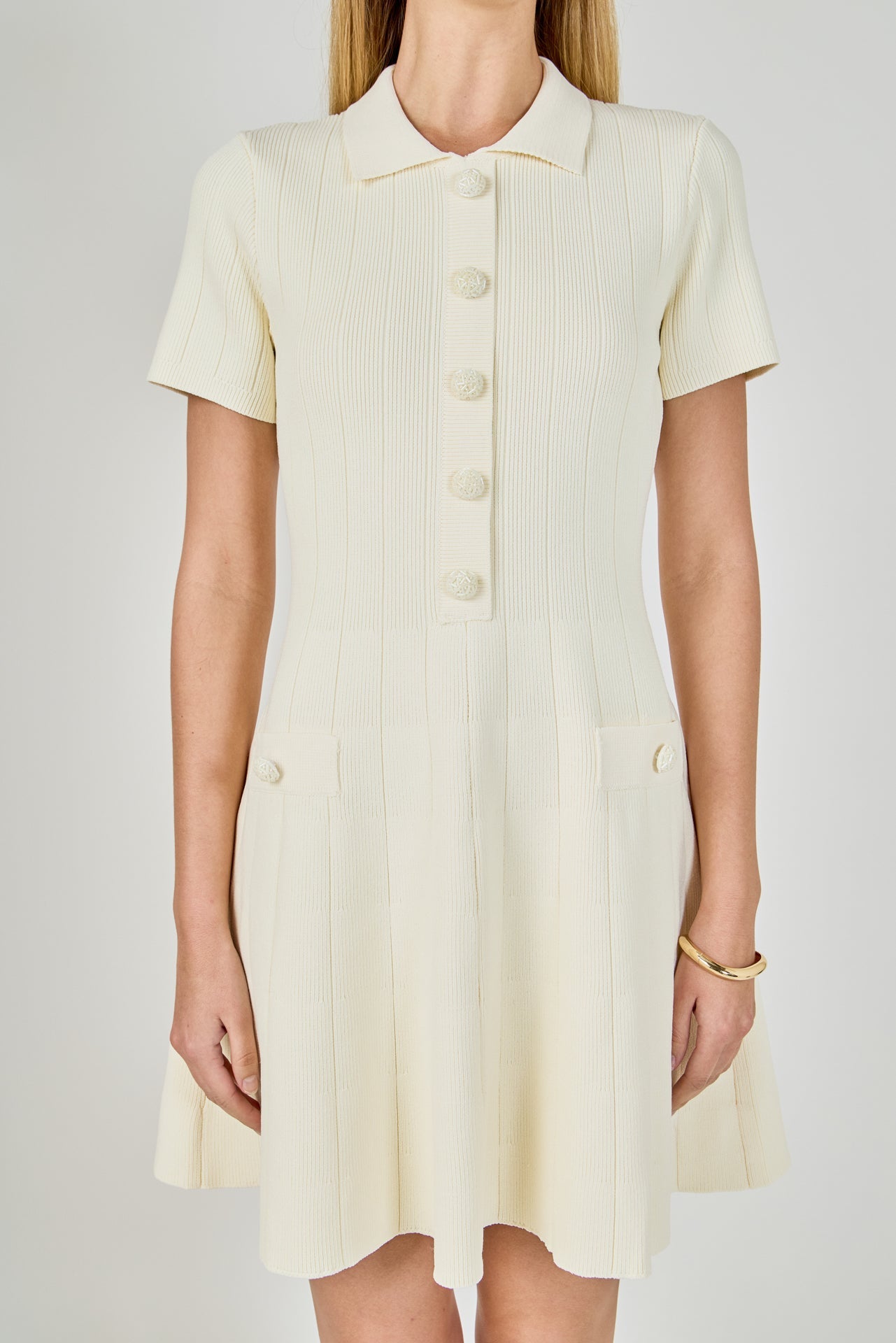 ENDLESS ROSE - Gemma Jeweled Buttoned Knit Mini dress - DRESSES available at Objectrare