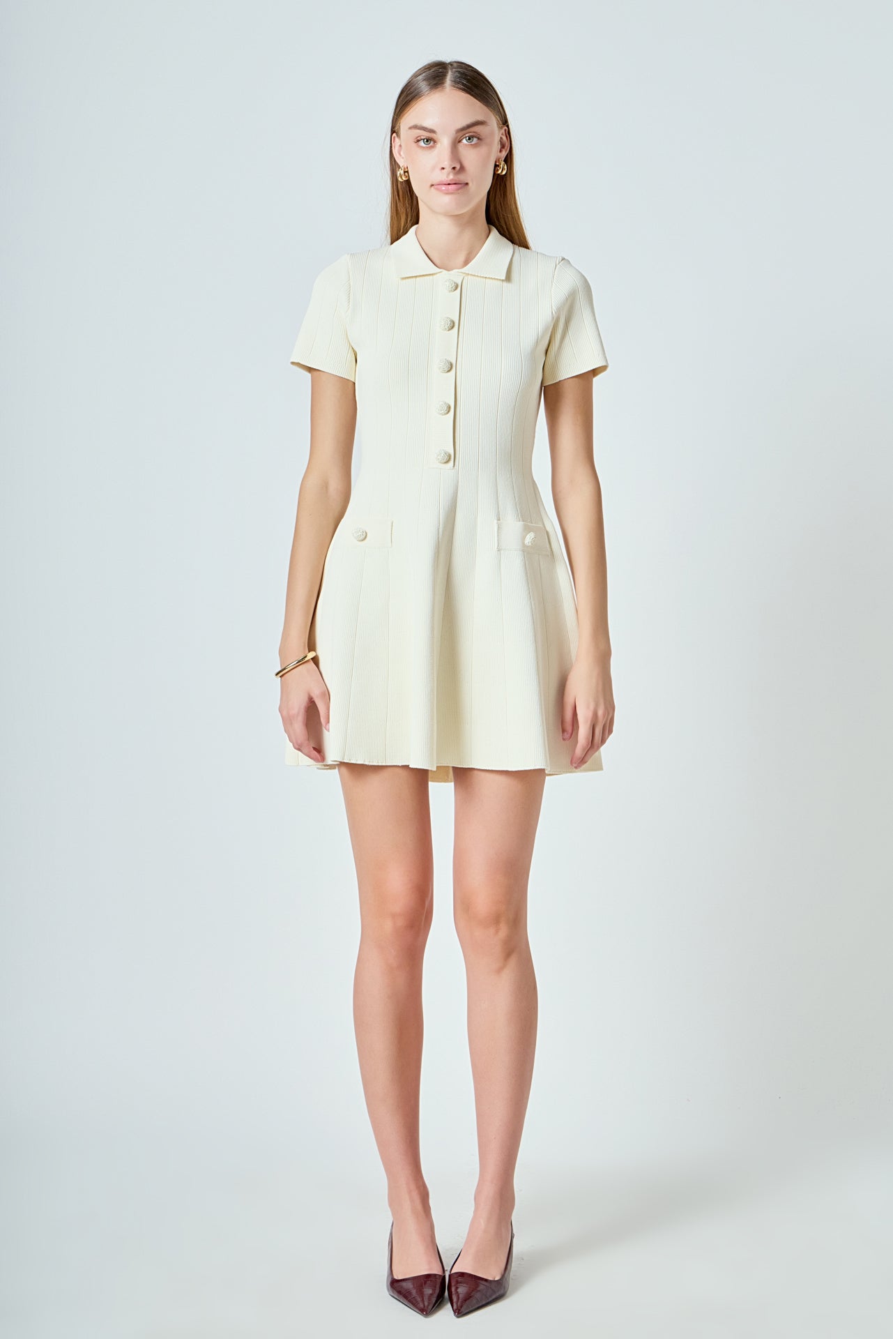 ENDLESS ROSE - Gemma Jeweled Buttoned Knit Mini dress - DRESSES available at Objectrare