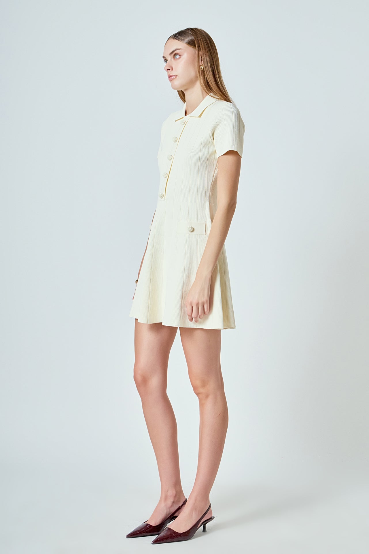 ENDLESS ROSE - Gemma Jeweled Buttoned Knit Mini dress - DRESSES available at Objectrare