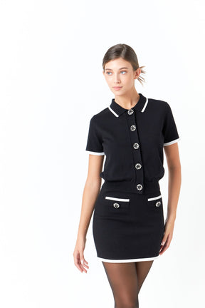 ENDLESS ROSE - Jewel Button Knit Collared Top - TOPS available at Objectrare