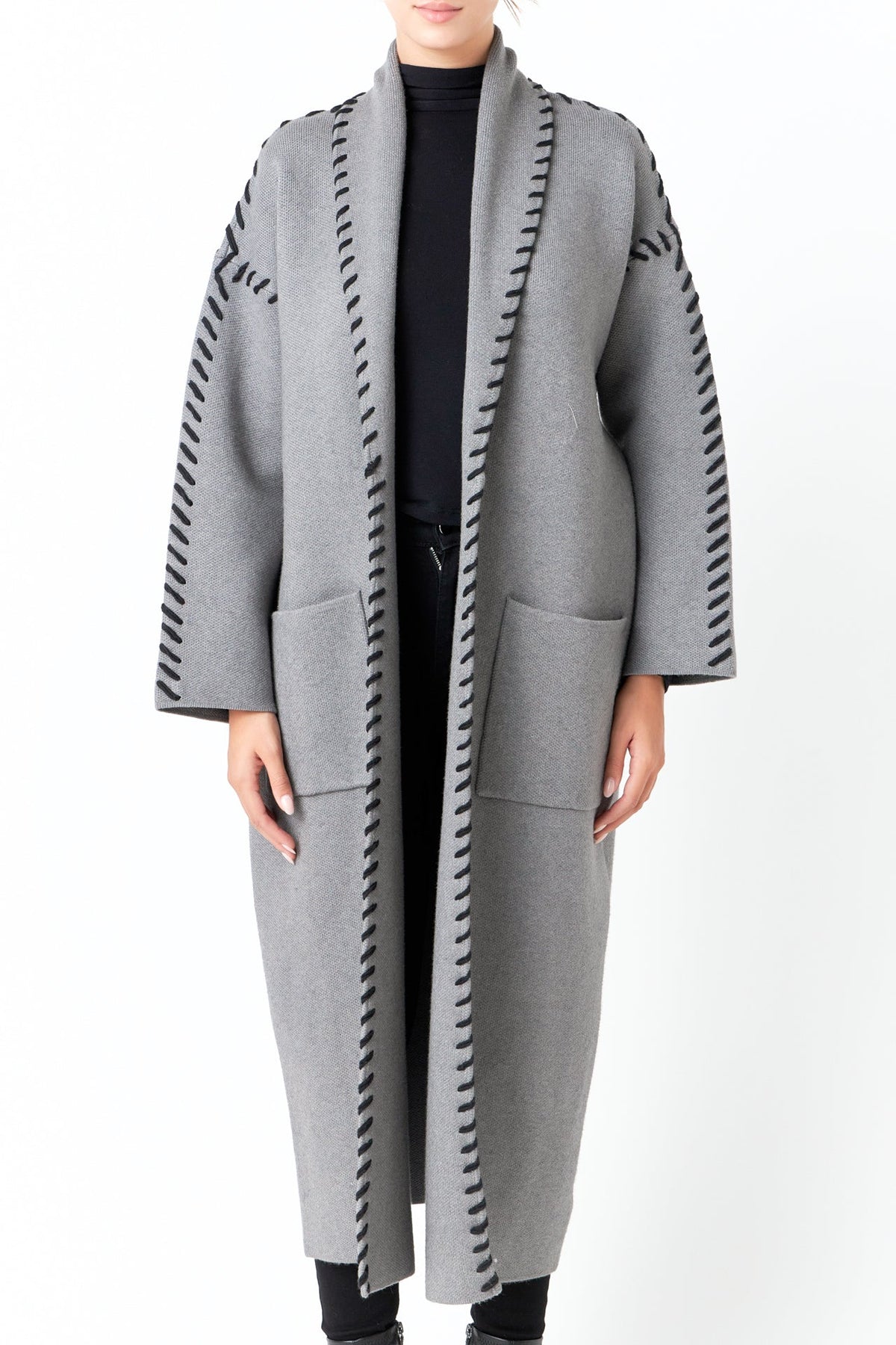 ENDLESS ROSE - Whip Stitched Long Knit Cardigan - SWEATERS & KNITS available at Objectrare