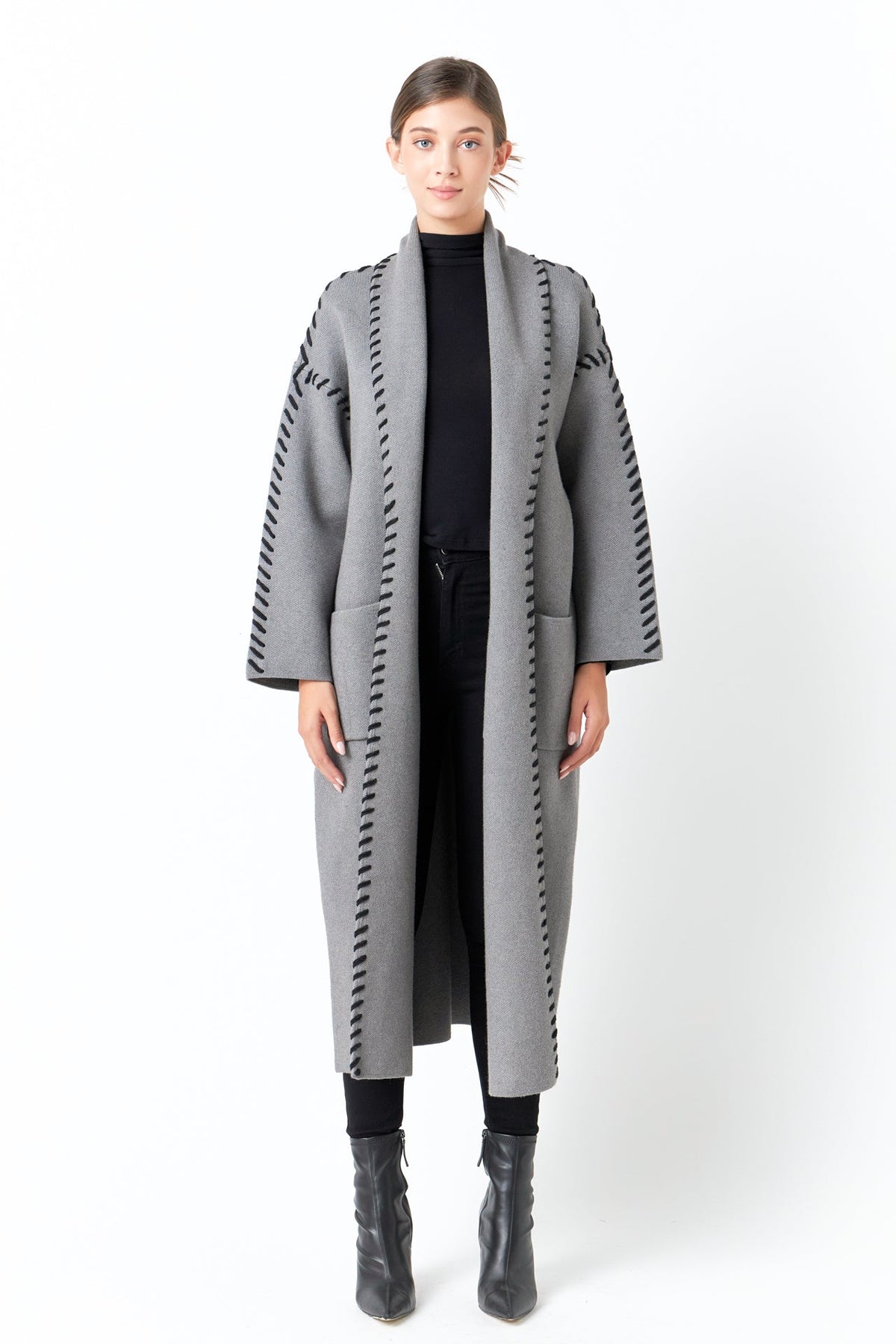 ENDLESS ROSE - Whip Stitched Long Knit Cardigan - SWEATERS & KNITS available at Objectrare