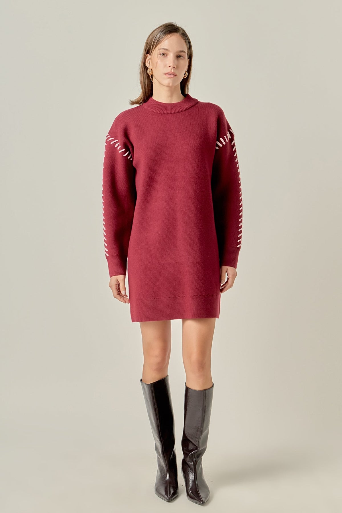Whip Stitched Knit Mini Dress