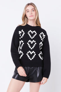 ENGLISH FACTORY - Heart Pom Sweater - SWEATERS & KNITS available at Objectrare