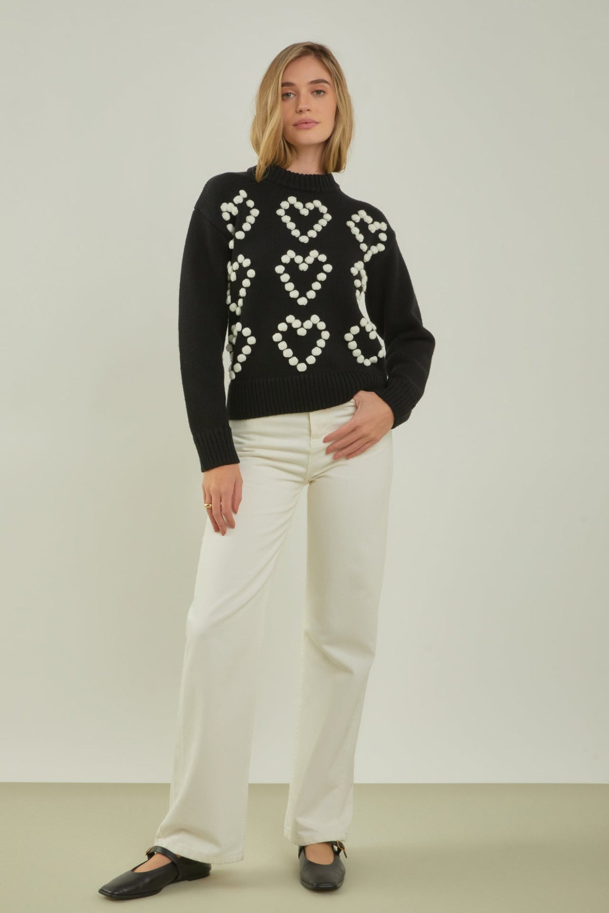 ENGLISH FACTORY - Heart Pom Sweater - SWEATERS & KNITS available at Objectrare