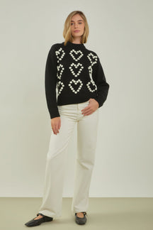 ENGLISH FACTORY - Heart Pom Sweater - SWEATERS & KNITS available at Objectrare