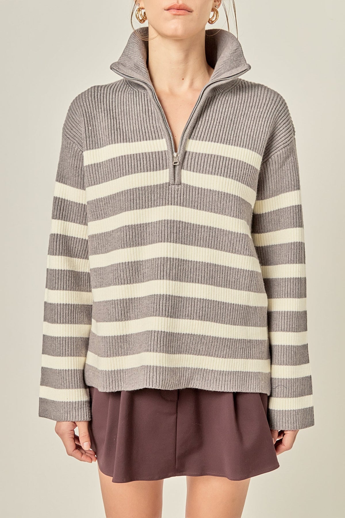 ENGLISH FACTORY - Striped Half-Zip Relaxed Sweater - SWEATERS & KNITS available at Objectrare