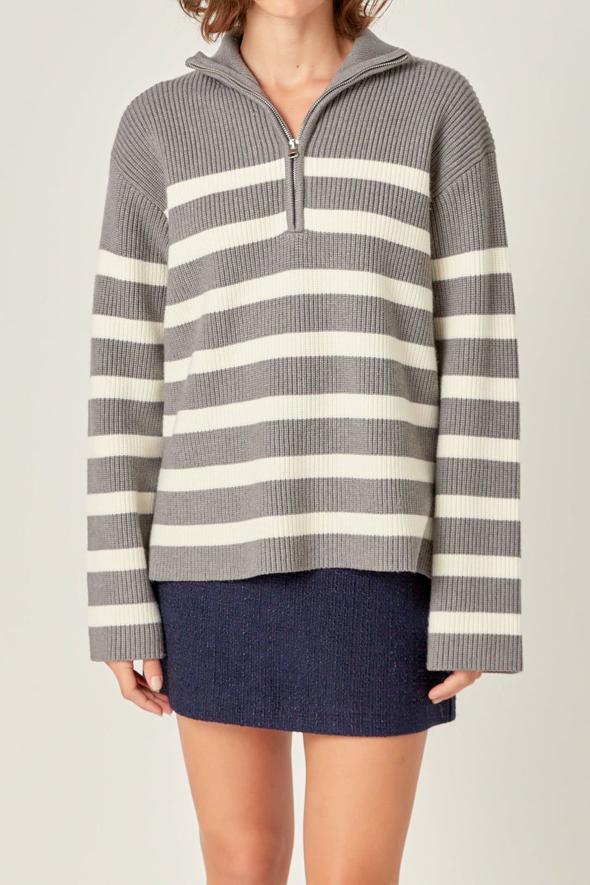 ENGLISH FACTORY - Striped Half-Zip Relaxed Sweater - SWEATERS & KNITS available at Objectrare