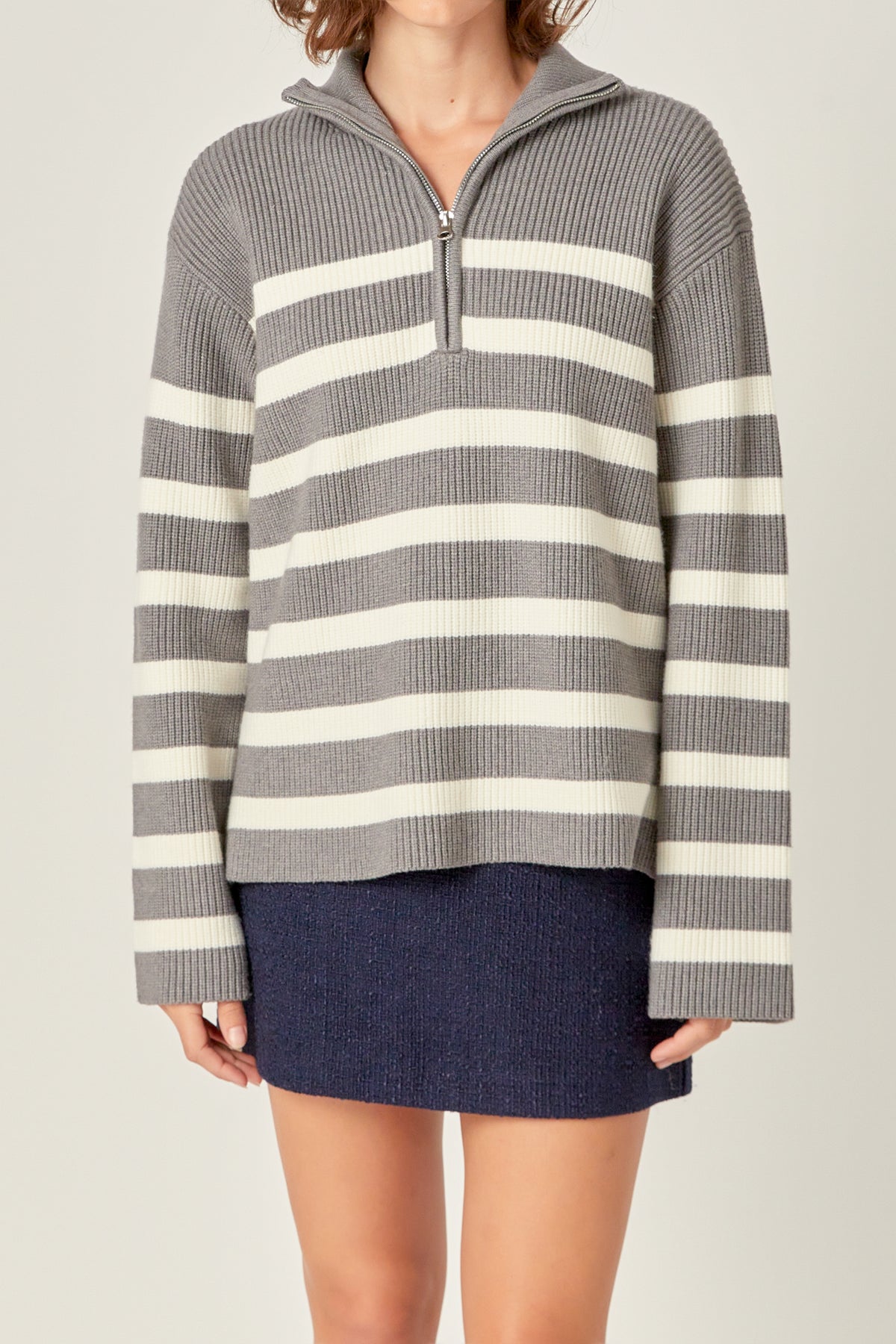 ENGLISH FACTORY - Striped Half-Zip Sweater - SWEATERS & KNITS available at Objectrare