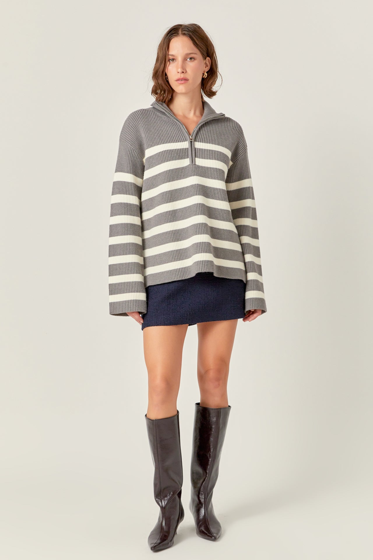 ENGLISH FACTORY - English Factory - Striped Half-Zip Relaxed Sweater - SWEATERS & KNITS available at Objectrare