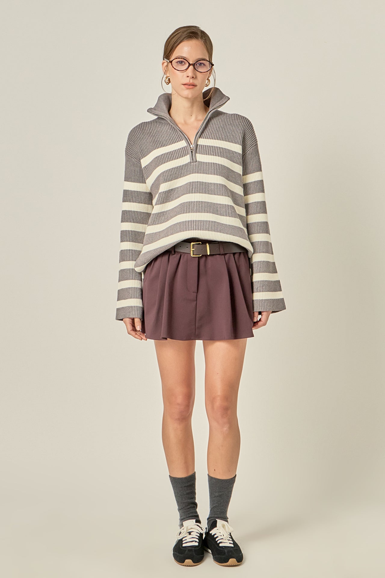 ENGLISH FACTORY - Striped Half-Zip Relaxed Sweater - SWEATERS & KNITS available at Objectrare