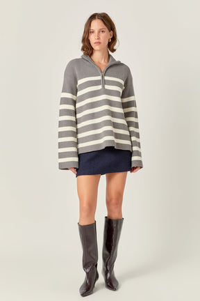 ENGLISH FACTORY - Striped Half-Zip Relaxed Sweater - SWEATERS & KNITS available at Objectrare