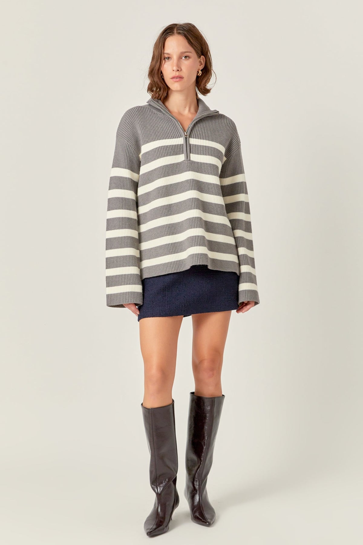 ENGLISH FACTORY - Striped Half-Zip Relaxed Sweater - SWEATERS & KNITS available at Objectrare