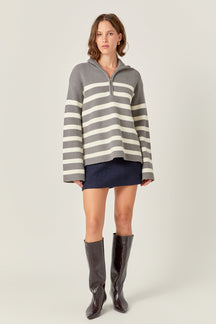 ENGLISH FACTORY - English Factory - Striped Half-Zip Relaxed Sweater - SWEATERS & KNITS available at Objectrare