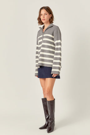 ENGLISH FACTORY - Striped Half-Zip Relaxed Sweater - SWEATERS & KNITS available at Objectrare
