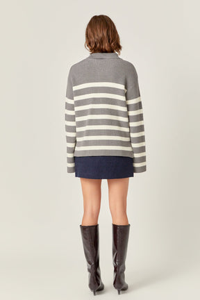 ENGLISH FACTORY - Striped Half-Zip Relaxed Sweater - SWEATERS & KNITS available at Objectrare