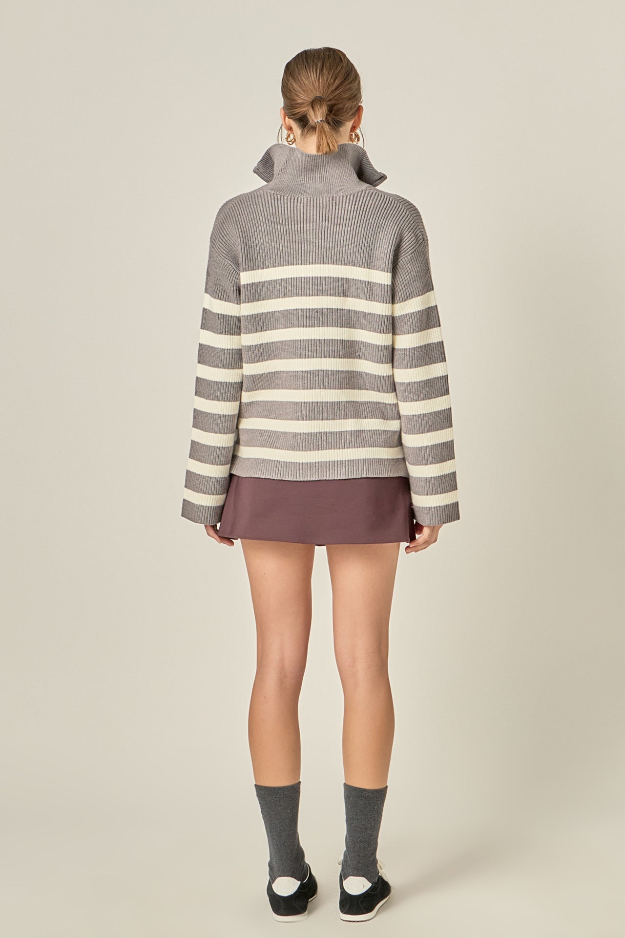 ENGLISH FACTORY - Striped Half-Zip Relaxed Sweater - SWEATERS & KNITS available at Objectrare