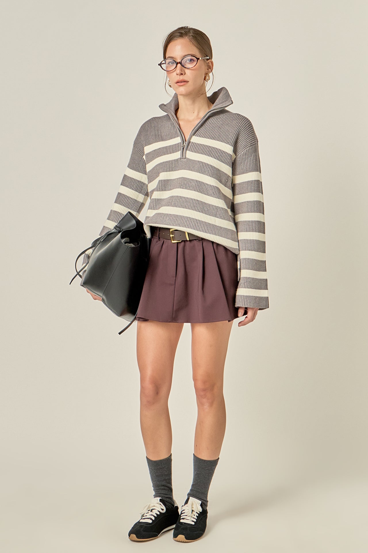ENGLISH FACTORY - Striped Half-Zip Relaxed Sweater - SWEATERS & KNITS available at Objectrare
