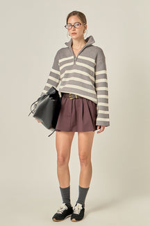 ENGLISH FACTORY - Striped Half-Zip Relaxed Sweater - SWEATERS & KNITS available at Objectrare