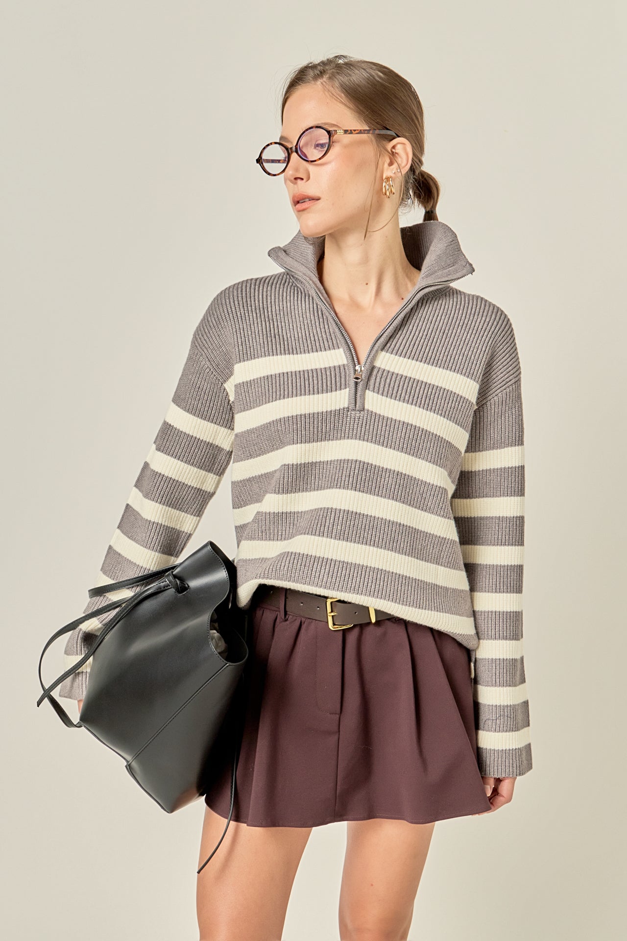 ENGLISH FACTORY - Striped Half-Zip Relaxed Sweater - SWEATERS & KNITS available at Objectrare