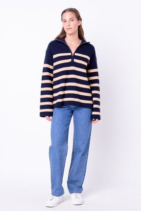 ENGLISH FACTORY - English Factory - Striped Half-Zip Relaxed Sweater - SWEATERS & KNITS available at Objectrare