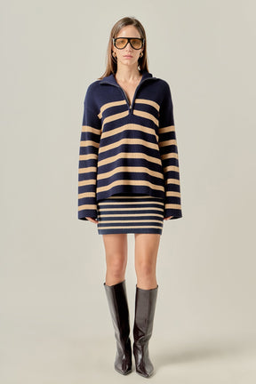 ENGLISH FACTORY - Striped Half-Zip Relaxed Sweater - SWEATERS & KNITS available at Objectrare