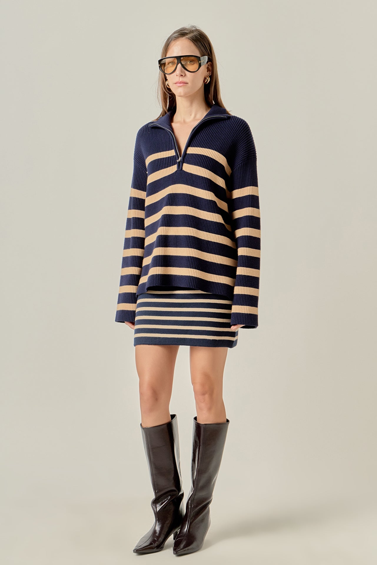 ENGLISH FACTORY - Striped Half-Zip Relaxed Sweater - SWEATERS & KNITS available at Objectrare