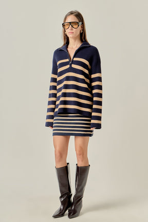 ENGLISH FACTORY - Striped Half-Zip Relaxed Sweater - SWEATERS & KNITS available at Objectrare