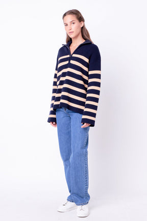 ENGLISH FACTORY - English Factory - Striped Half-Zip Relaxed Sweater - SWEATERS & KNITS available at Objectrare