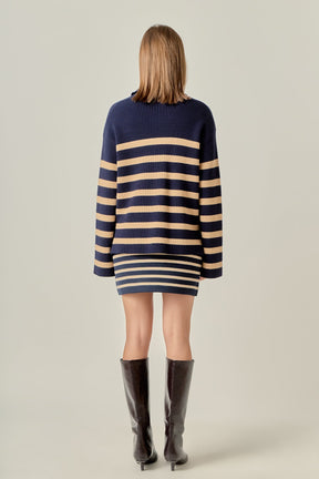 ENGLISH FACTORY - Striped Half-Zip Relaxed Sweater - SWEATERS & KNITS available at Objectrare