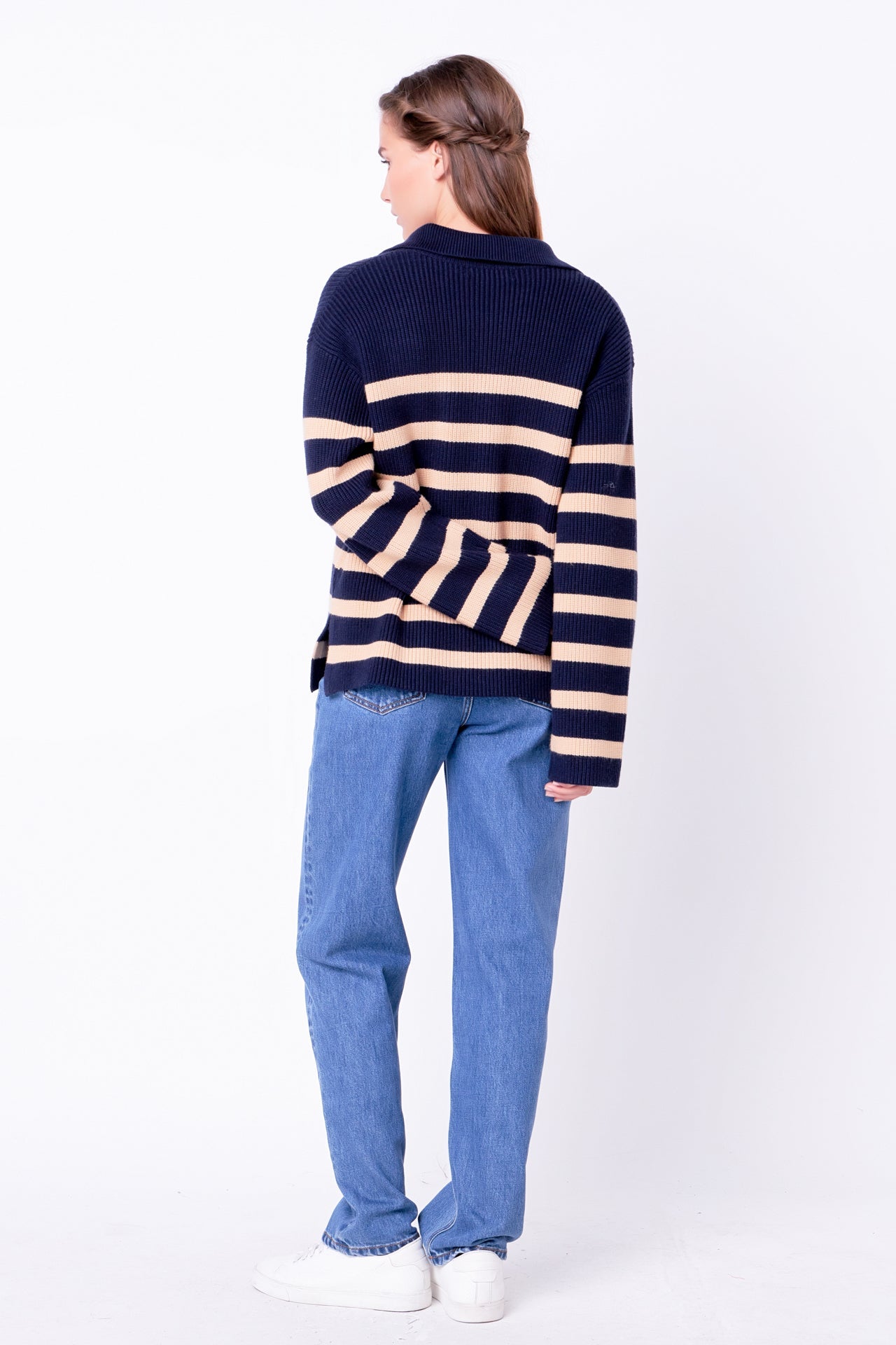 ENGLISH FACTORY - English Factory - Striped Half-Zip Relaxed Sweater - SWEATERS & KNITS available at Objectrare