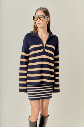 ENGLISH FACTORY - Striped Half-Zip Relaxed Sweater - SWEATERS & KNITS available at Objectrare