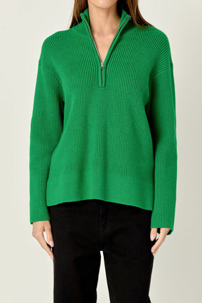 ENGLISH FACTORY - Zip Collared Sweater in Green - SWEATERS & KNITS available at Objectrare
