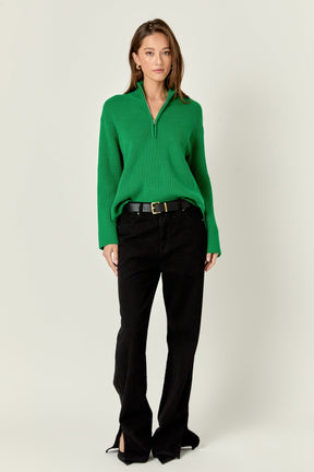 ENGLISH FACTORY - Zip Collared Sweater in Green - SWEATERS & KNITS available at Objectrare