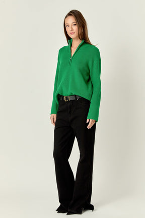 ENGLISH FACTORY - Zip Collared Sweater in Green - SWEATERS & KNITS available at Objectrare