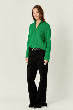 ENGLISH FACTORY - Zip Collared Sweater in Green - SWEATERS & KNITS available at Objectrare