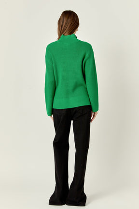 ENGLISH FACTORY - Zip Collared Sweater in Green - SWEATERS & KNITS available at Objectrare