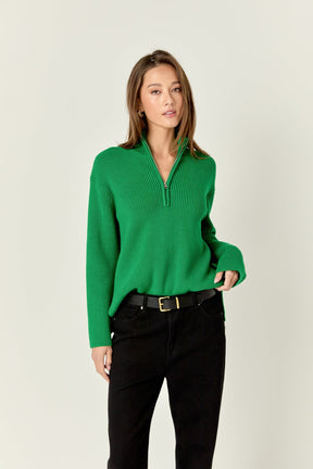 ENGLISH FACTORY - Zip Collared Sweater in Green - SWEATERS & KNITS available at Objectrare