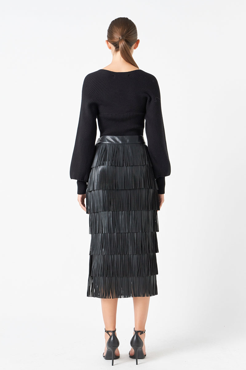 ENDLESS ROSE - PU Fringe Maxi Skirt - SKIRTS available at Objectrare