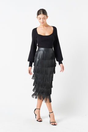 ENDLESS ROSE - PU Fringe Maxi Skirt - SKIRTS available at Objectrare