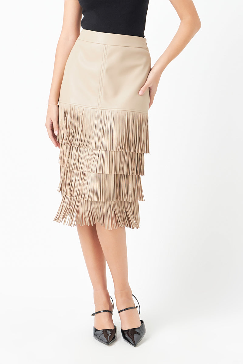 ENDLESS ROSE - PU Fringe Midi Skirt - SKIRTS available at Objectrare