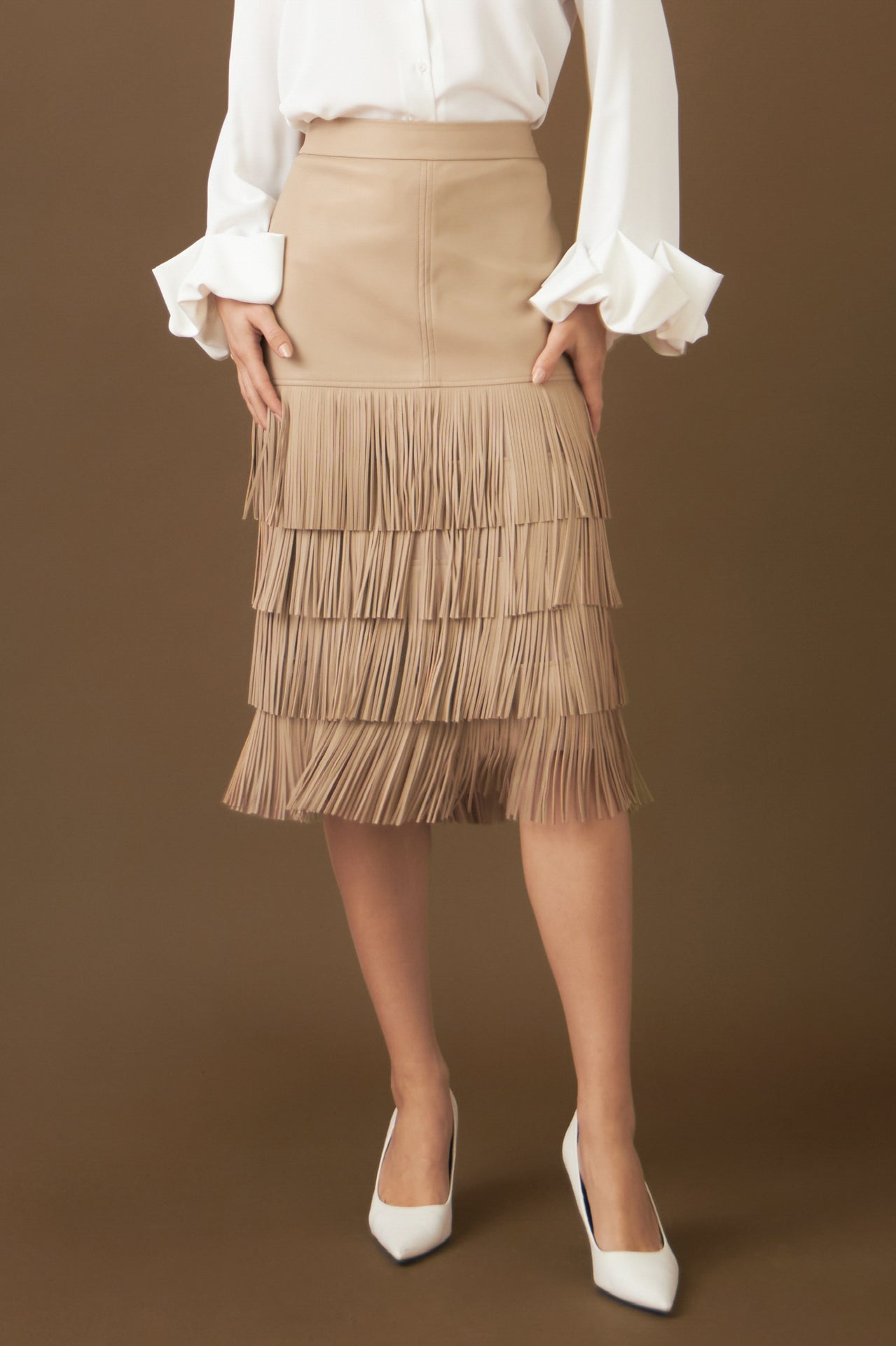 ENDLESS ROSE - Pu Fringe Midi Skirt - SKIRTS available at Objectrare