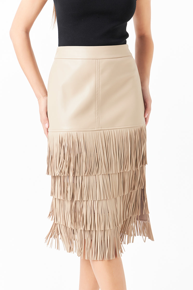 ENDLESS ROSE - PU Fringe Midi Skirt - SKIRTS available at Objectrare